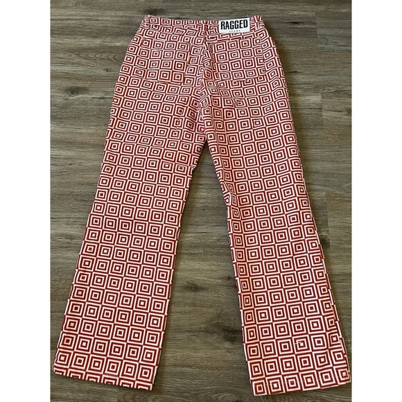 The Ragged Priest Hight Waisted Red & White Printed Jeans Size 30 - Picture 4 of 9